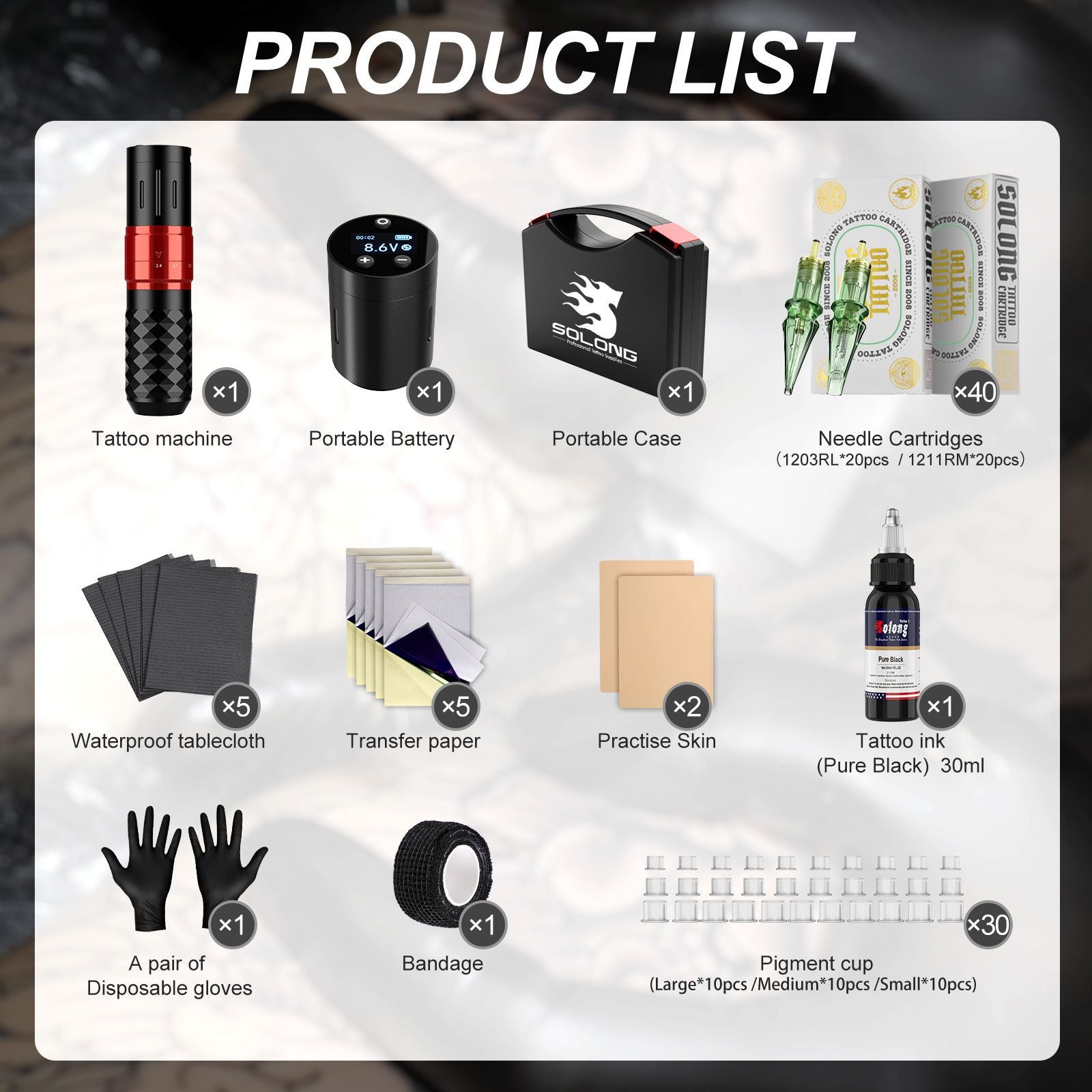 Solong Wireless Tattoo Machine Kit 7 Adjustable Strokes SLE75KIT-1