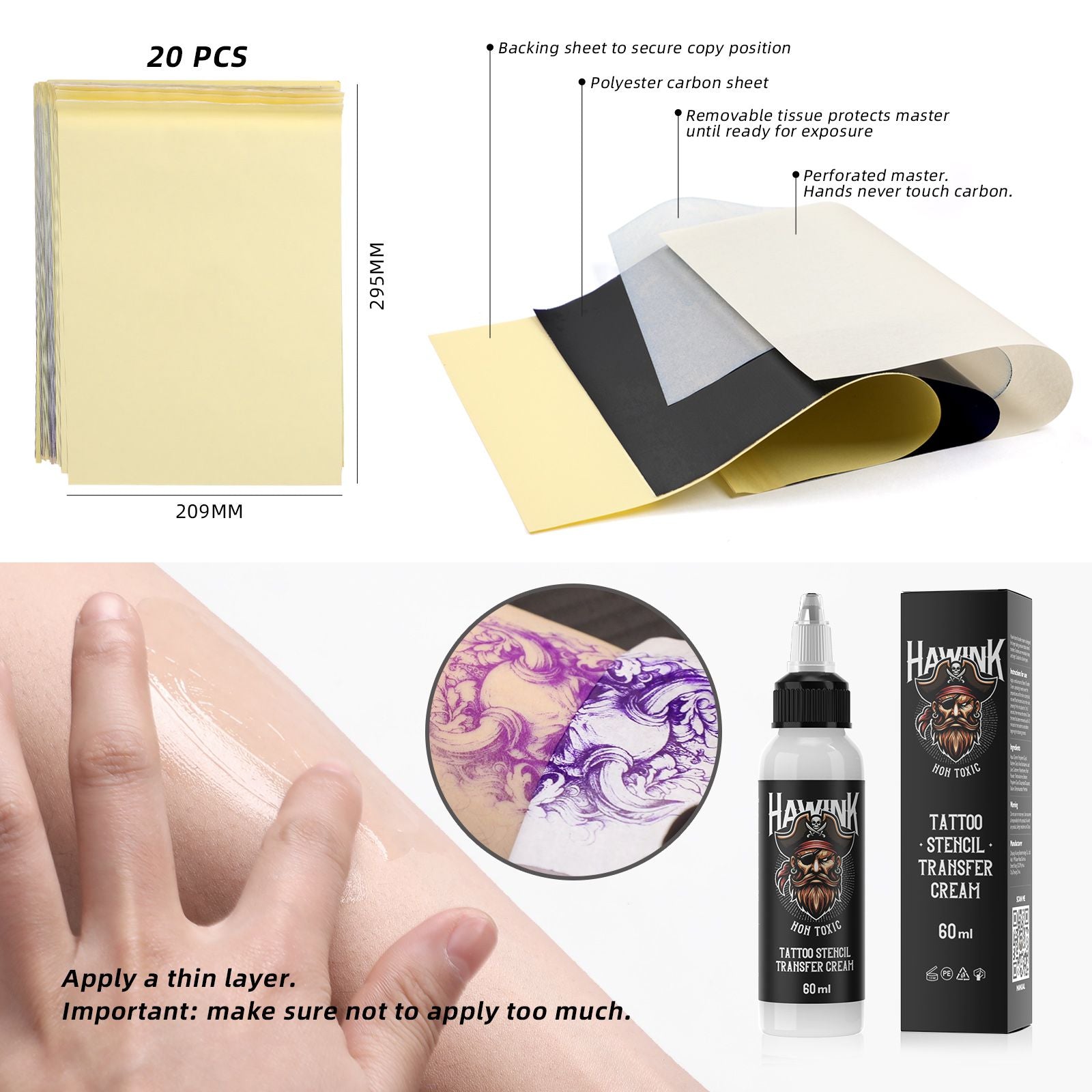 Hawink Bluetooth Tattoo Stencil Printer with Transfer Cream Thermal Paper
