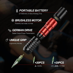 Solong Wireless Tattoo Machine Kit 7 Adjustable Strokes SLE75KIT-1