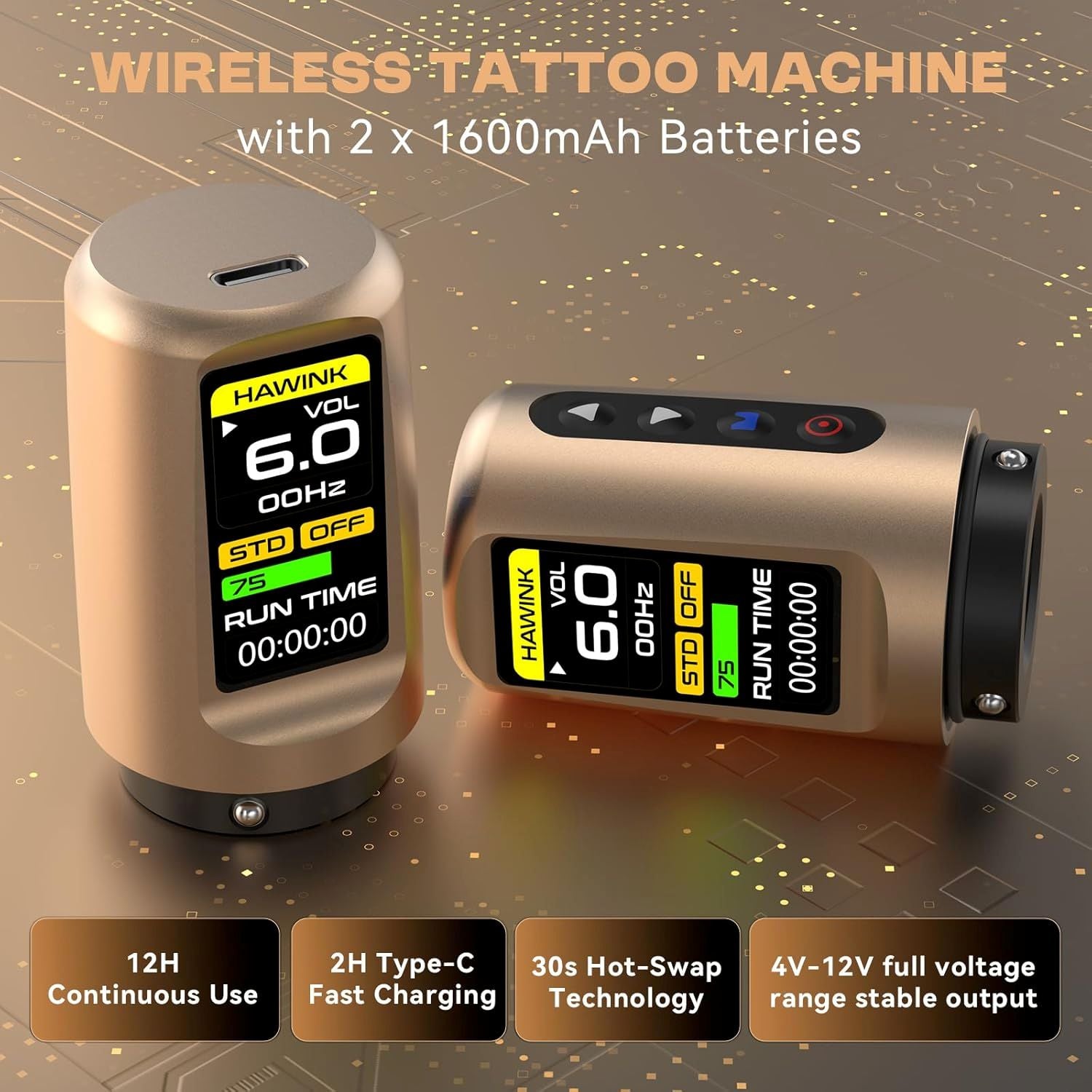 Hawink Wireless Tattoo Machine 3.3MM-4.5MM Adjustable Strokes E300