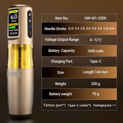 Hawink Wireless Tattoo Machine 3.3MM-4.5MM Adjustable Strokes E300