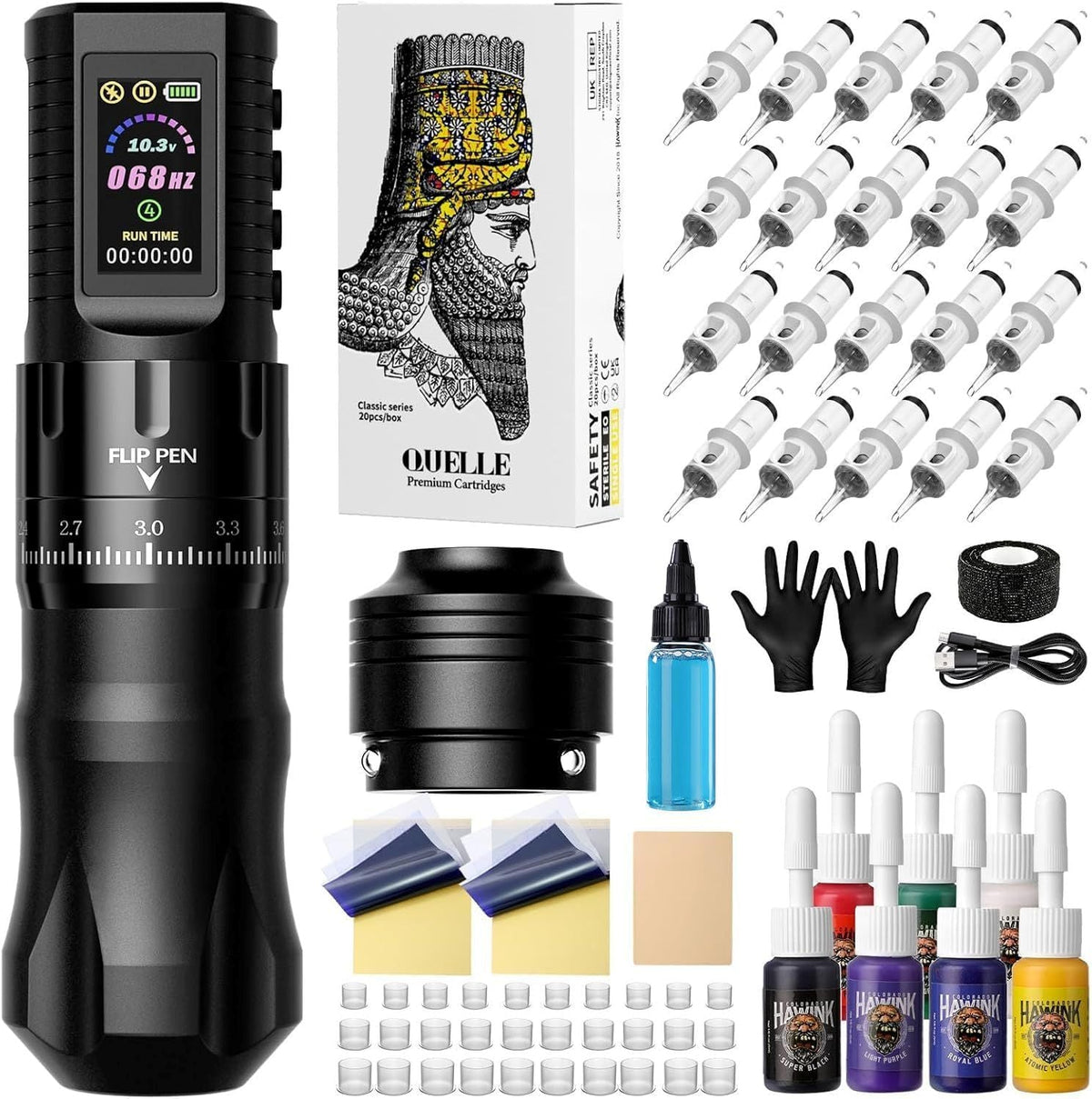 HAWINK Wireless Tattoo Machine Kit Adjustable Strokes 2.4-4.2mm Dot Mode