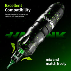 HAWINK professional wireless tattoo pen kit with dual batteries, ink, and RGB cartridges