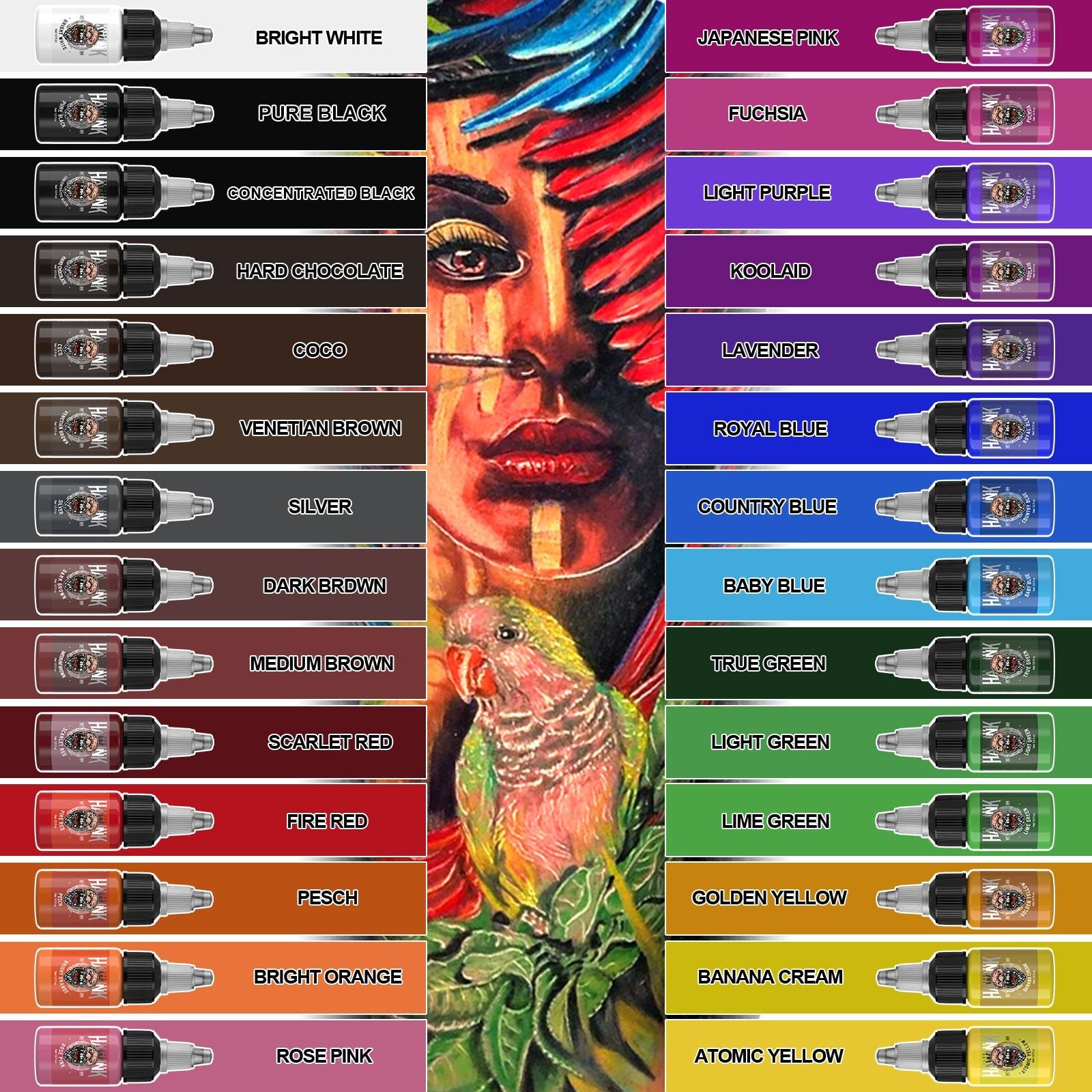 HAWINK 28 Colors Tattoo Ink Set Pigment Kit 1/2 oz (15ml)