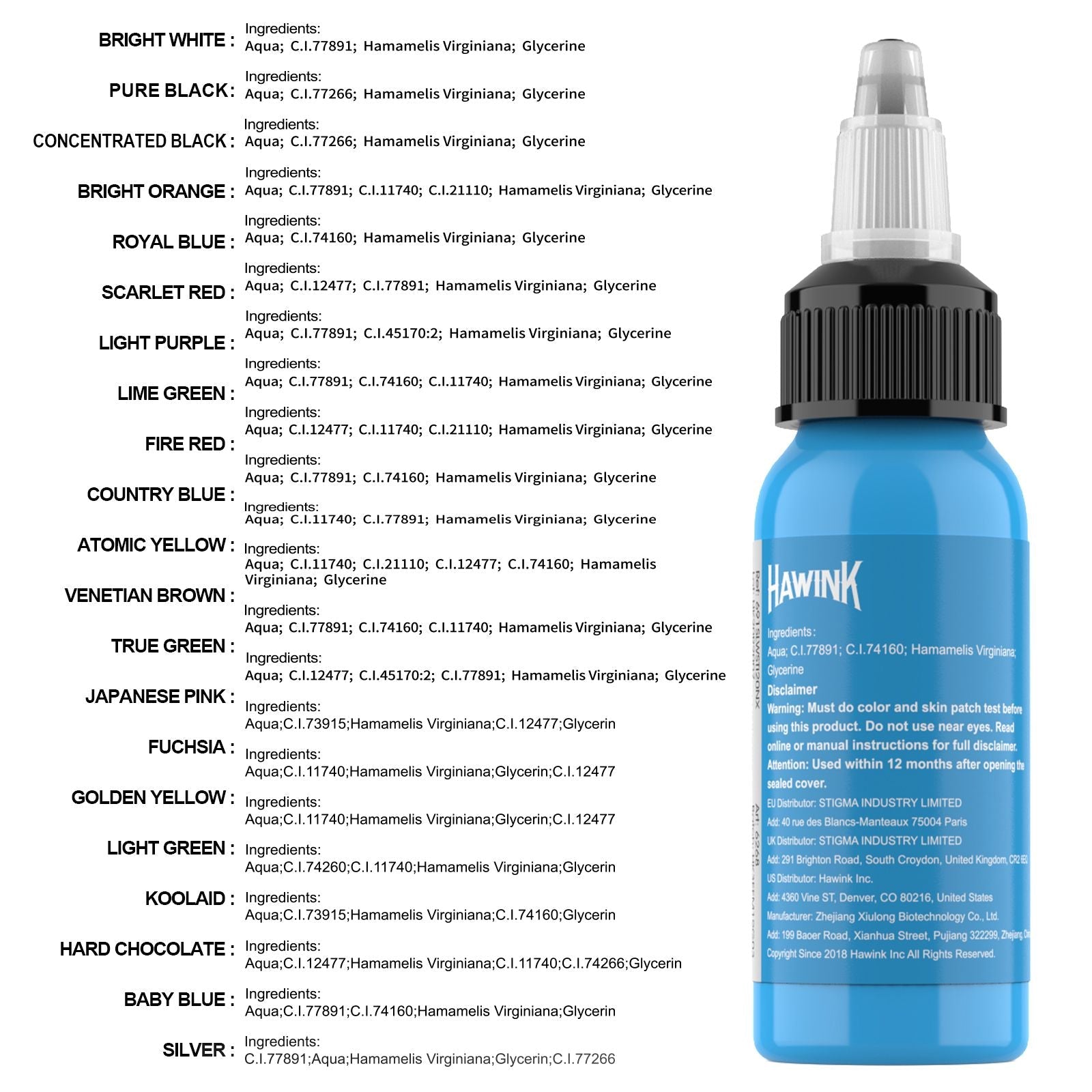 HAWINK 21 Colors Tattoo Ink Set Pigment Kit 1 oz (30ml)