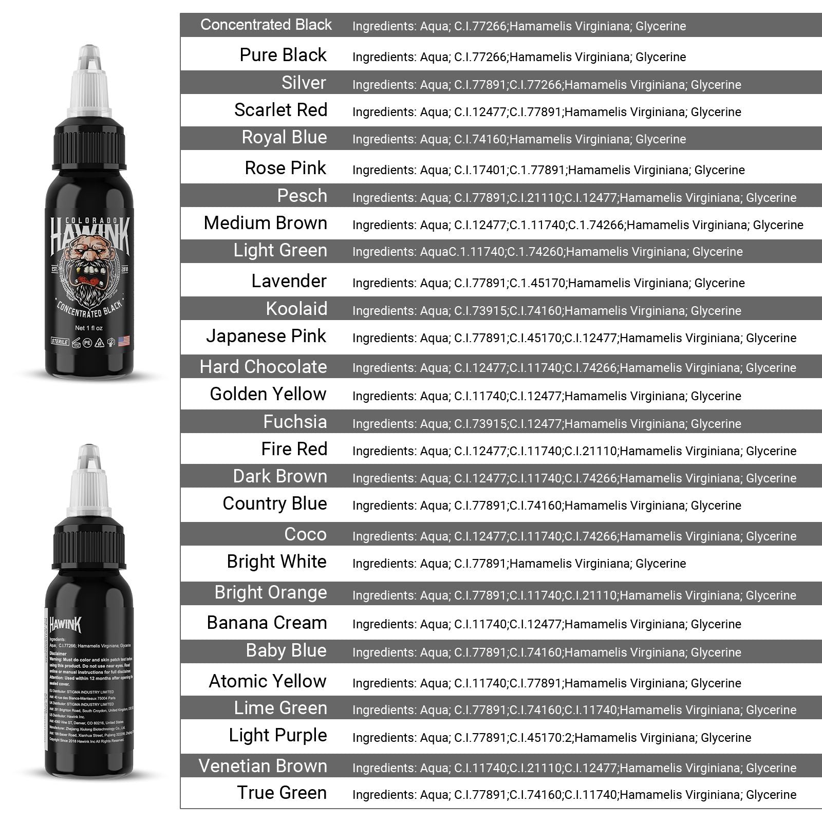 HAWINK 28 Colors Tattoo Ink Set Pigment Kit  1 oz (30ml)