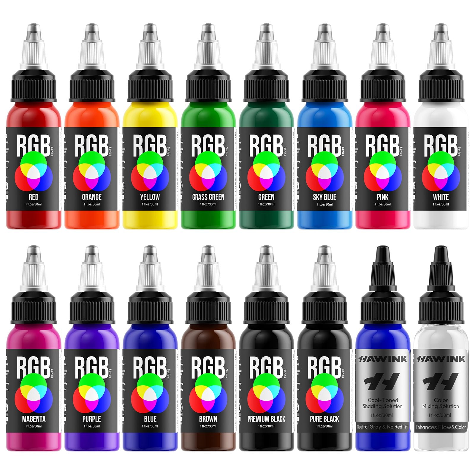 Ink Rgb Code Hawink RGB Tattoo Ink Set 14 Colors and 2 Mix Solution 1 oz(30ml ...