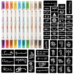 HAWINK temporary tattoo marker set with 10 dual-tip colored pens and various stencil patterns for skin art