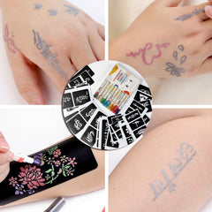 HAWINK temporary tattoo marker set with 10 dual-tip colored pens and various stencil patterns for skin art